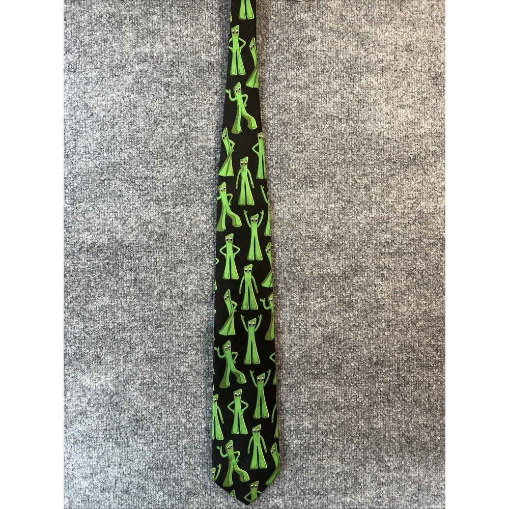 VTG 1995 Ralph Marlin GUMBY Necktie Black Green Character Novelty Tie USA Made